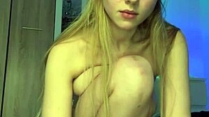 skinny teen fingers wet pink pussy then rams big dildo deep