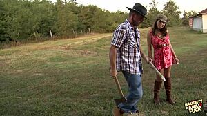 beautiful young big tits girl begs old man for rough wood