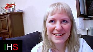 blonde milf light eyes rides cock then takes anal cumshot on belly