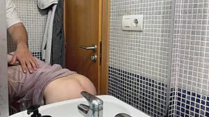 cute petite couple fucks bent over in bathroom doggystyle