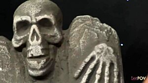 Gorgeous lesbians grind clits kiss and slam huge dildos in stockings.