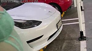 yo check this trashy milf slut flashing her pierced pussy on busy streets