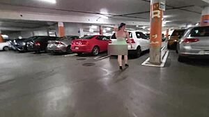 yo check this trashy milf slut flashing her pierced pussy on busy streets