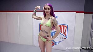 charlotte sartre wrestles sheena rose nude and licks pussy!