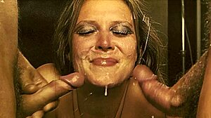 vintage retro clip shows one hairy mouth handling two cocks in bisexual threesome