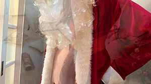 evil santa rams his monster cock into stupid helper's tight pussy bent over stuck in sofa creampie