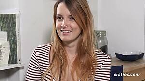 german tattooed babe in heels fingers shaved pussy and clit solo