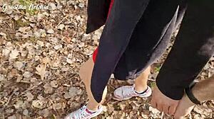 Shy Russian Neighbor's Slobbery Woods Blowjob