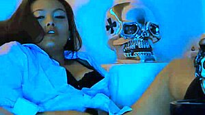 wonderful blue teases with big dildo solo show flashing her natural tits