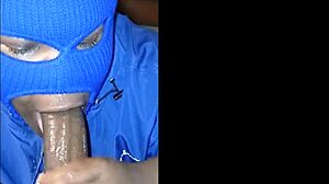 Masked Curvy Lady Sucks Monster BBC Wet, Spits Cum in Homemade POV Handjob.