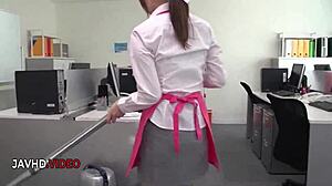 asian office milf chihiro akino kneels for intense bj then begs creamy load at work