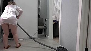 A Home Camera Catches Thick Ass Mature Housewife In Short Robe Flashing Boobs