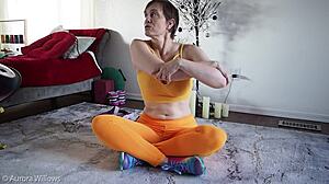 Mature milf wife teaches shaved pussy yoga femdom