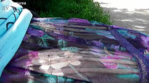 hairy mature flashing her beaver thru see-thru dress outdoors