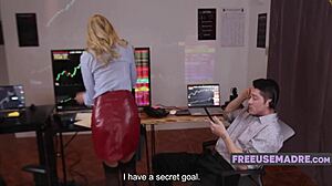 Blonde Milf Bent Over in Stockings Takes Group Doggystyle in Market Phone Sex Fantasy.