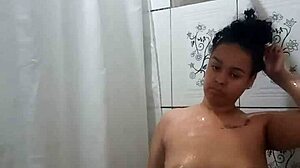 latina teen pornstar fingers pussy orgasms in steamy shower