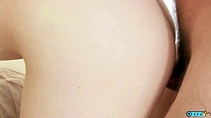 brunette's ass drips cum after deep doggy pounding