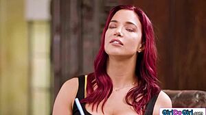 BUSTY COUNSELOR LICKS Ebony Client's Shaved Pussy Deep!