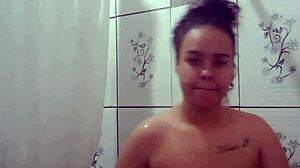 latina teen pornstar fingers pussy orgasms in steamy shower