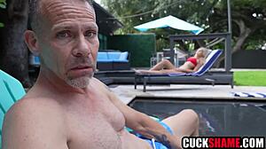 he watches as his buddy pounds the shared milf wife outdoors