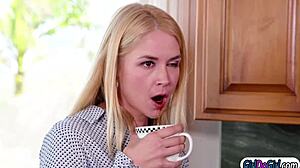 Spoiled Young Blonde Seduces Big-Titted Stepmom for Lesbian Kissing and Oral