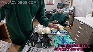 DOCTOR ARIA NICOLE AND DOCTOR TAMPA FITTING TIGHT GLOVES CLOSE-UP