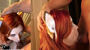 Cute Redhead Fox Deepthroats Monster Cock for Facial Cumshot Glory.