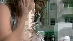 Helena Price flashes upskirt in public outdoor exhibition