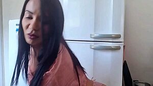 Stepson spots hot latina milf maid in kitchen and anal creampies her