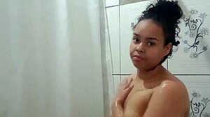 latina teen pornstar fingers pussy orgasms in steamy shower