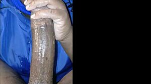 Masked Curvy Lady Sucks Monster BBC Wet, Spits Cum in Homemade POV Handjob.