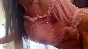 Stepson spots hot latina milf maid in kitchen and anal creampies her