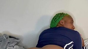 Skinny long-haired girl humps pillow hard after sweaty gym workout