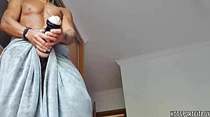 muscular latino studs monster cock pounds fleshlight by window cums hard