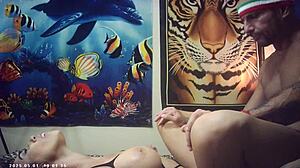 glasses brunette candice cumm rides italian machine backstage wildly