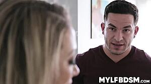 Handcuffed blonde MILF rides handcuffed big cock cowgirl style roughly