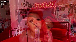 ms red x deepthroats giant dildo then rides it hard 😍🍆💦