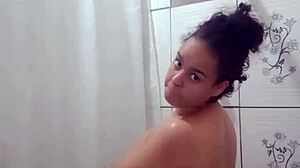 latina teen pornstar fingers pussy orgasms in steamy shower