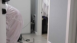 A Home Camera Catches Thick Ass Mature Housewife In Short Robe Flashing Boobs