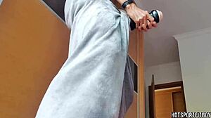 muscular latino studs monster cock pounds fleshlight by window cums hard