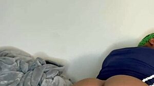 Skinny long-haired girl humps pillow hard after sweaty gym workout