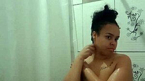 latina teen pornstar fingers pussy orgasms in steamy shower