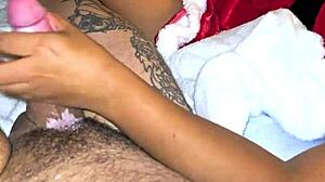 My latina wife's sexy xmas pussy gets ripped clothes creampie