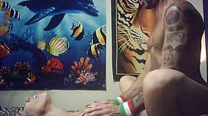 glasses brunette candice cumm rides italian machine backstage wildly