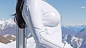 Weekend Ski Resort Adventure: AI Illustrated Leather Catsuit Jerk-Off Fantasy in Snow