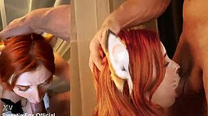 Cute Redhead Fox Deepthroats Monster Cock for Facial Cumshot Glory.