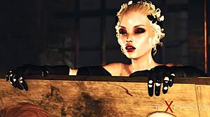 bdsm anal slave with big tits cuffed tight gets roughly fucked by horny shemale futanari