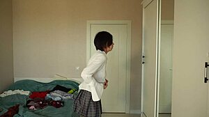 skinny tattooed teen slut tries on skimpy skirts and tops seductively