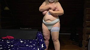 Chubby Russian Milf In Stockings Masturbates Juicy Ass And Saggy Tits On Webcam