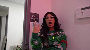 slutty coworker cami strella deepthroats my cock at office christmas party pov